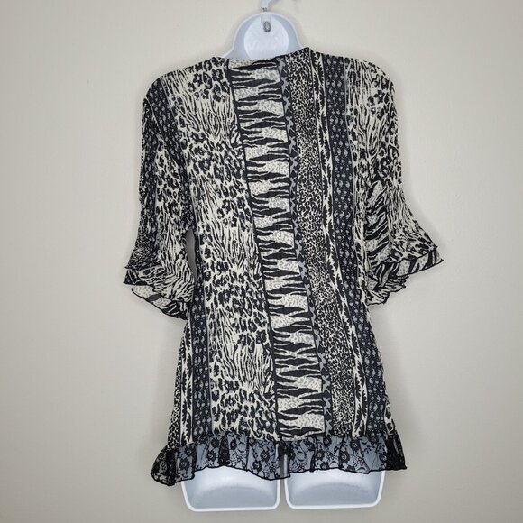 Larry Levine black white mixed print grunge lace abstract art to wear top large - Picture 3 of 7